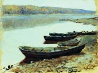 Волжский пейзаж. Лодки у берега. 1877-1878